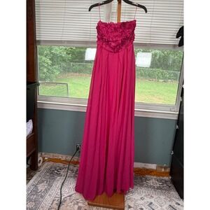Faeriesty Hot Pink 3D Floral Rosette Strapless Maxi Dress XS Formal Gown‎ 00378
